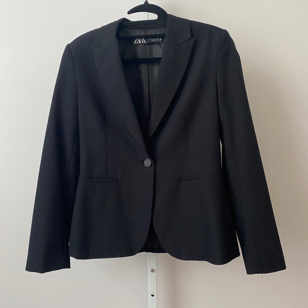 Zara Office Siren Academia Professional One Button Classic Blazer Size 4 Black
